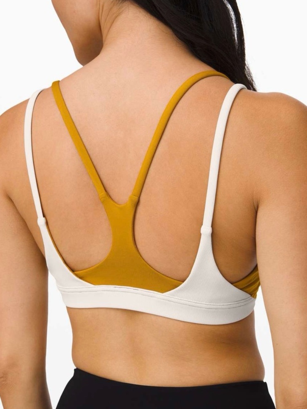 lululemon athletica V-Neck Contrast Trim Sports Bra - Mustard & Cream - Picture 2 of 8